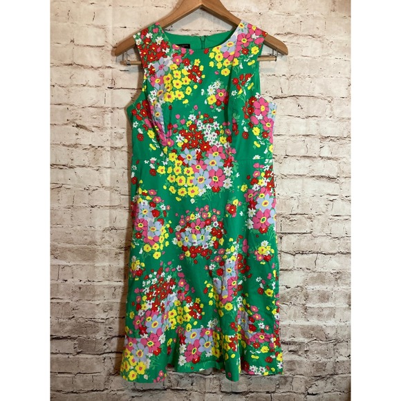 Talbots Dress Womens 2 Petite Spring Florals in Kelly Green A Line Cotton Summer - Picture 1 of 13